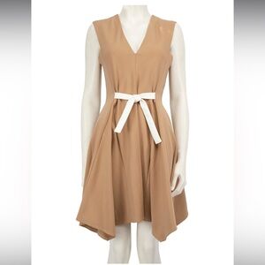 Maje Camel Midi V Neck Dress